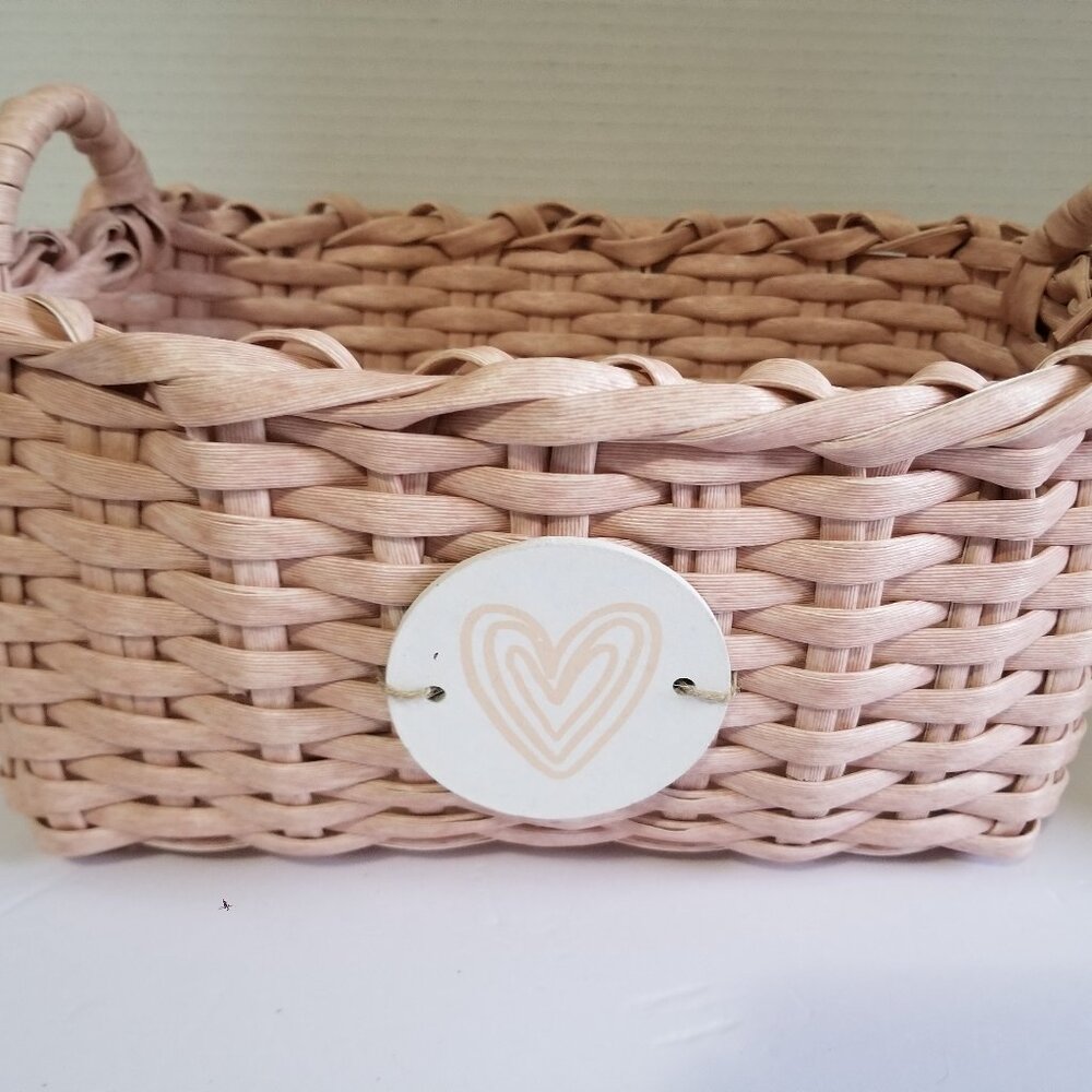 Pink Basket with Wood Heart